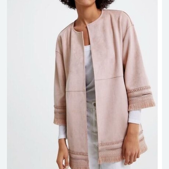 ZARA Faux Suede Dusty Pink Fringe Jacket - Small - Picture 1 of 4
